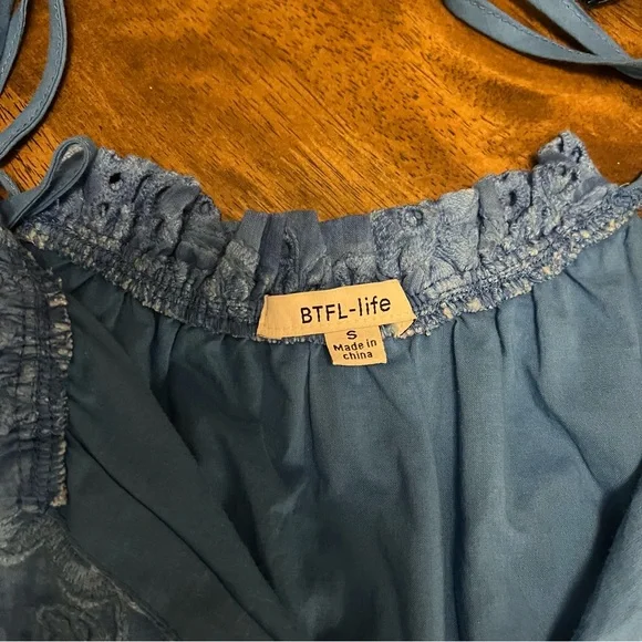 Anthropologie BTFL-Life Women's Blue Tie Dye Ruffle Mini Dress Eyelet Small - Picture 4 of 13